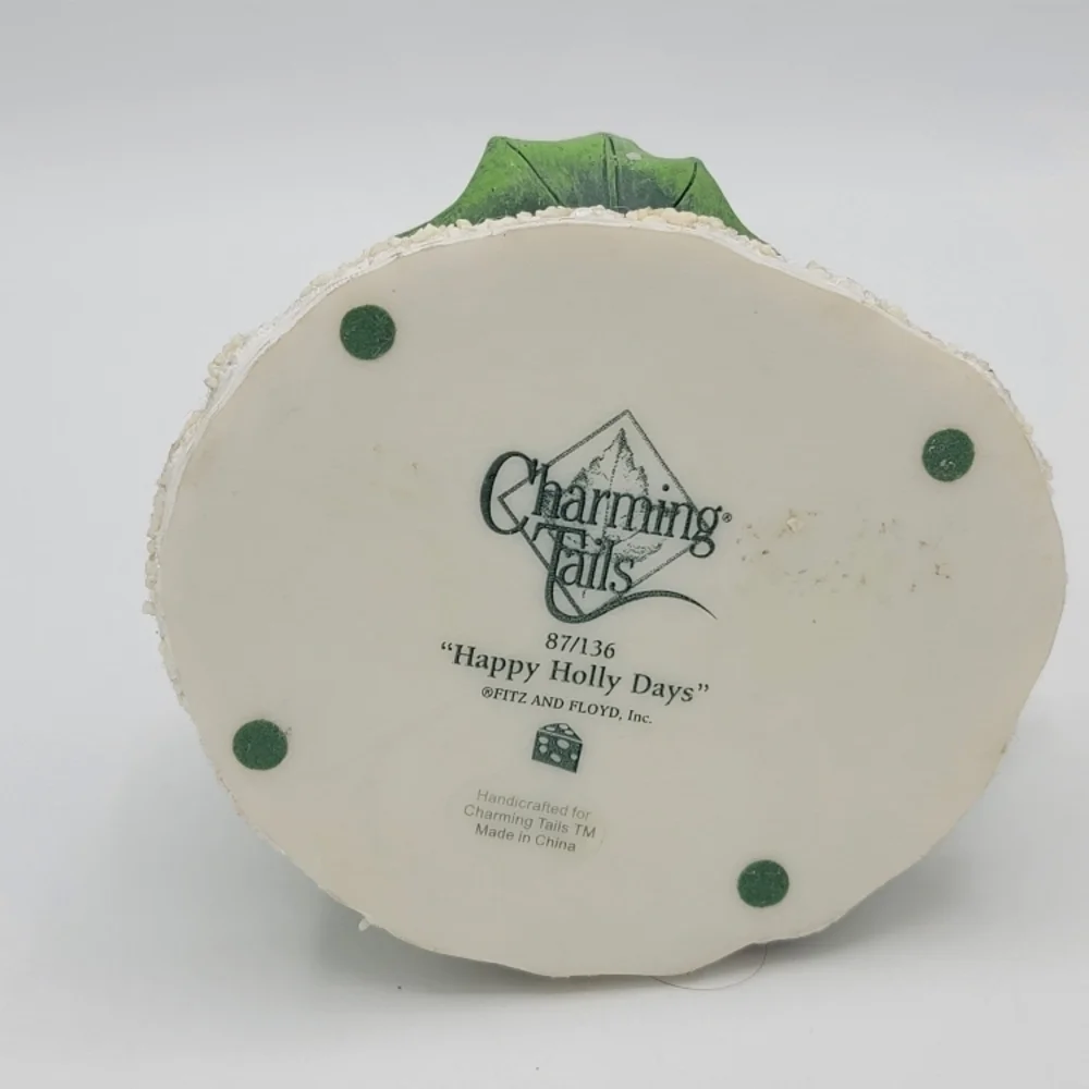 Fitz and Floyd Charming Tails Happy Holly Days Mouse w Holly Leaves 90s Vintage - Picture 11 of 12